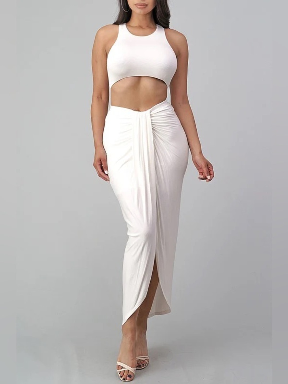 Sabo Skirt White Cutout Crop Top & Wrap Maxi Skirt Set